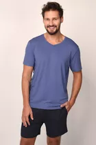 Piżama męska Dallas krótkie spodenki, krótka koszulka Italian Fashion - Rozmiar: L, Kolor: niebieski/granat